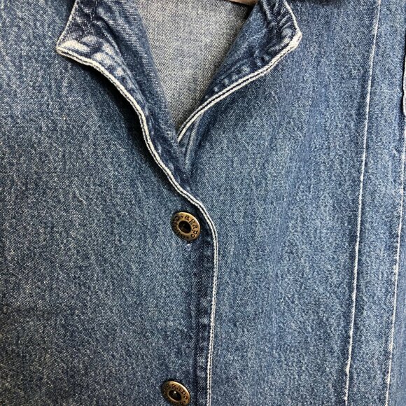 Vintage Denim Button-Up Shirt Embroidered Floral Hem Short Sleeves Size 22W  3X - Picture 6 of 11